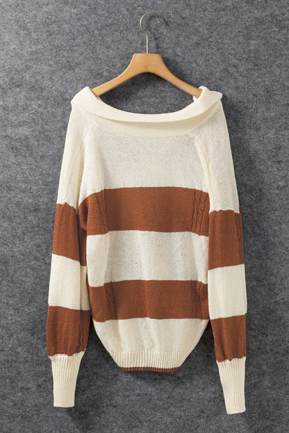 Stripes Collared Neck Corded Sweater - Trendy & Comfortable