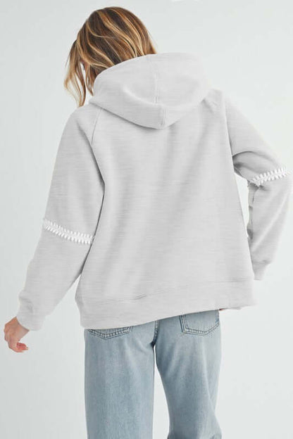 Stylish Lace Detail Drawstring Hoodie - Aemi + Co
