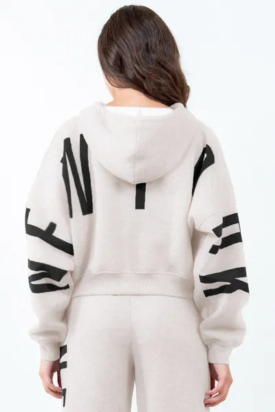 Stylish Letter Graphic Cropped Hoodie - American Bazi