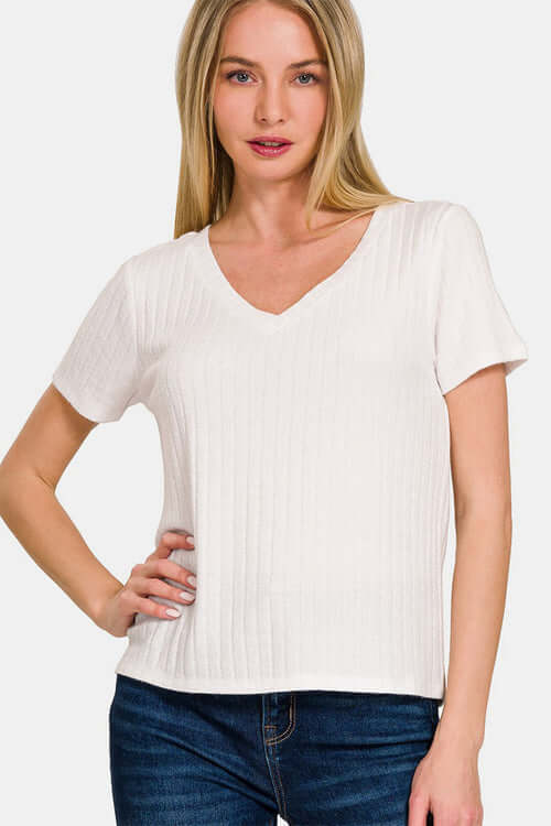 Zenana Ribbed Short Sleeve T-Shirt - Lightweight & Comfortable