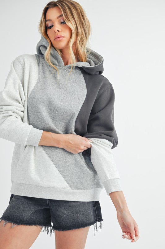 Color Block Hoodie with Kangaroo Pocket - Aemi + Co