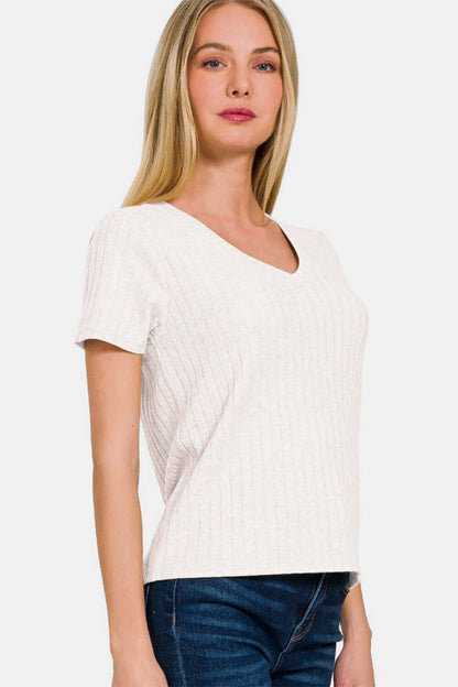 Zenana Ribbed Short Sleeve T-Shirt - Lightweight & Comfortable
