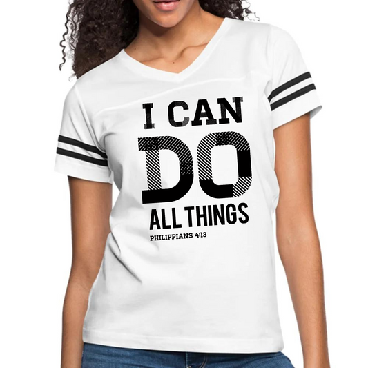 Empowering Christian Sport Graphic Tee for Women - Philippians 4:13