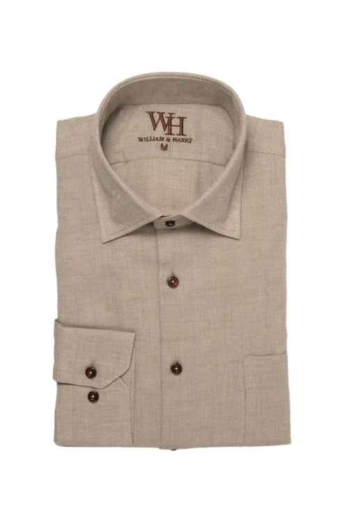 Luxury Men's Long Sleeve Button Up Sports Shirts - Grey Herringbone