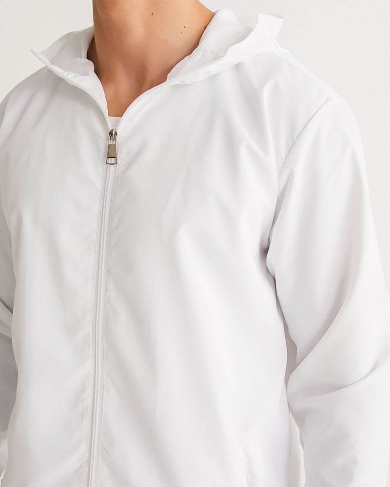 White Mens Windbreaker Jacket with Hood | Lightweight & Stylish - TrendCloth